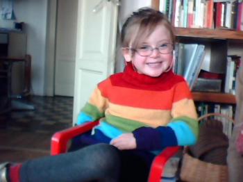 robin in the rainbow sweater