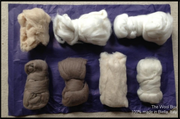 Beautiful rare fibers. From top left: Camel, Cashmere Ultra fine, Qivuit, Musk Ox, Yak (brown & white) and Yangir.