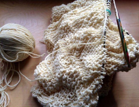 Here is my unblocked "Avery" Cowl in Laga - looking a little loose...just wait!